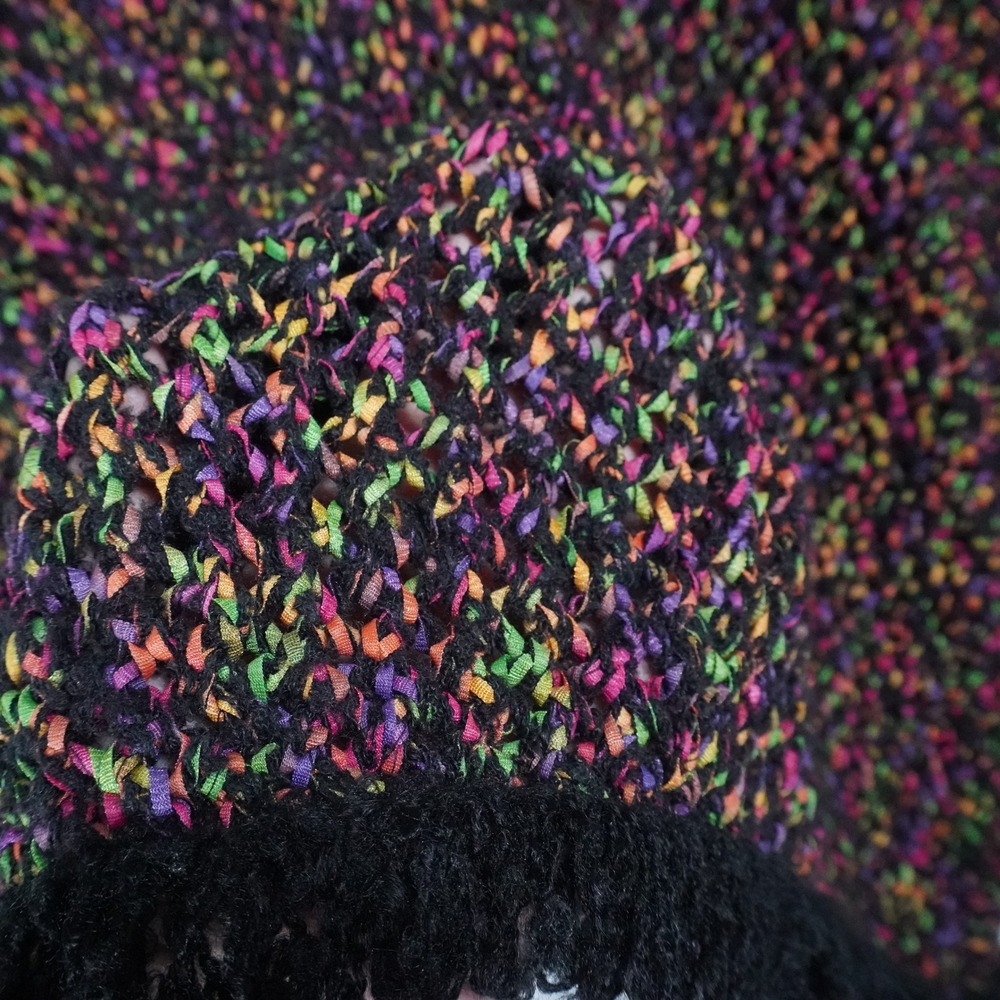 VTG Design Options Philip Jane Gordon MultiColor OpenKnit Fringe Cardigan L Neon - Picture 6 of 12